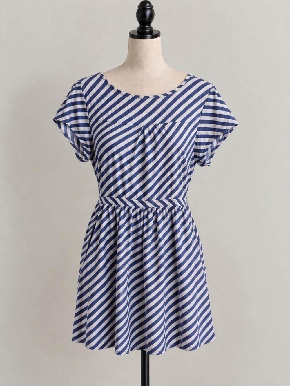 J. Crew Blue and White Diagonal Stripe Fit-&-Flare Dress